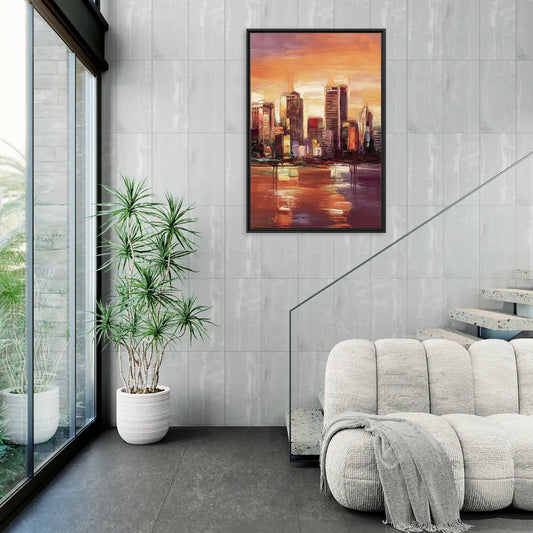 Milwaukee Downtown Skyline - Living Room Black Frame Canvas
