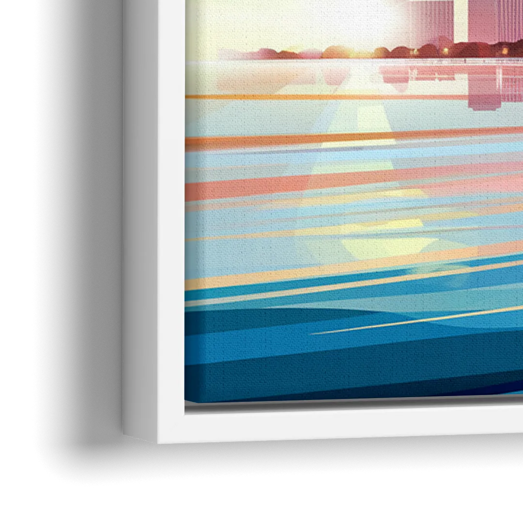 Chicago Skyline At Sunset - Close-Up White Frame Canvas