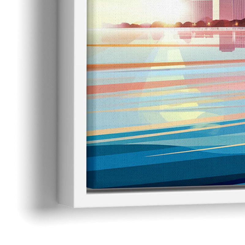 Chicago Skyline At Sunset - Close-Up White Frame Canvas