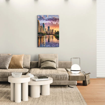 Riverside Modern Cityscape - Canvas Wall Art Living Room
