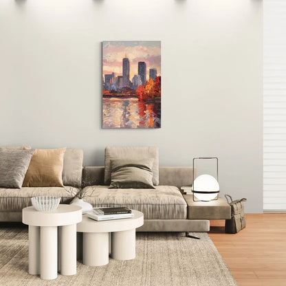 Boston Skyline with Fall Colors - Canvas Wall Art Living Room
