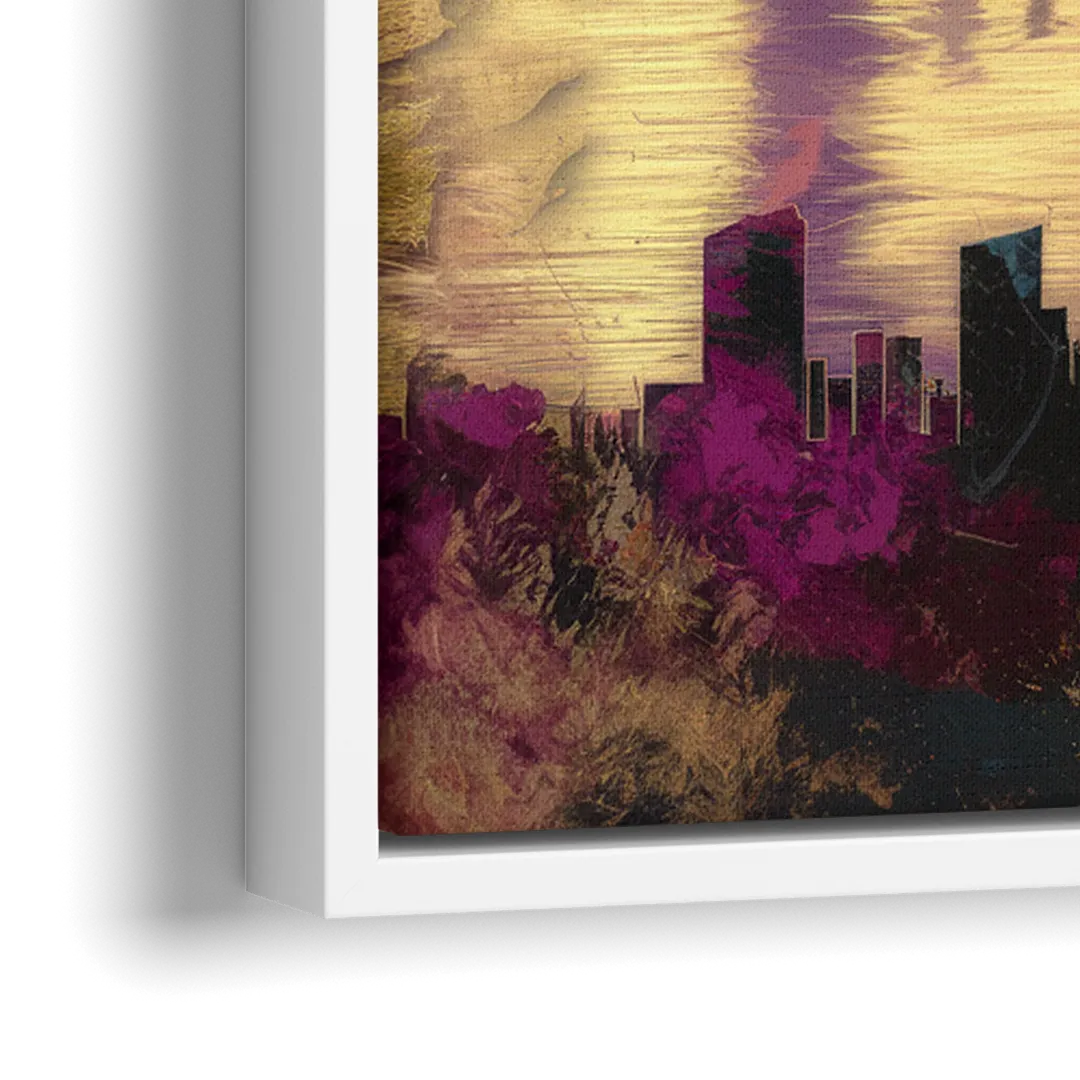 Portland Skyline Sunset - Close-Up White Frame Canvas