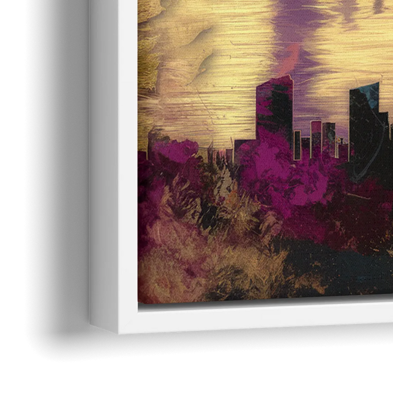 Portland Skyline Sunset - Close-Up White Frame Canvas