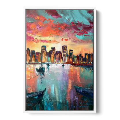Norfolk Harbor Reflections - White Frame Canvas