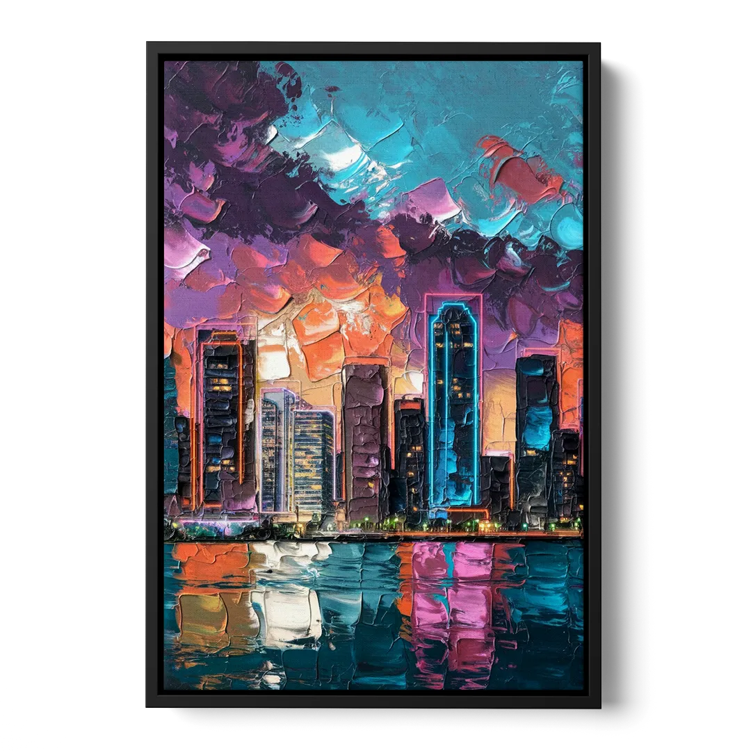 Miami Iconic Skyline - Black Frame Canvas