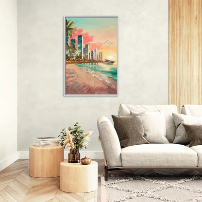 Miami Beachfront Horizon - Living Room White Frame Canvas