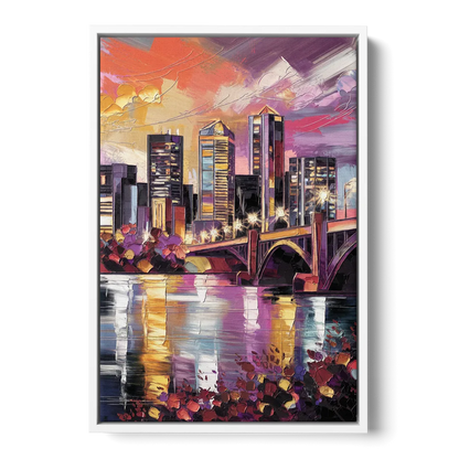 Minneapolis Vibrant City Lights - White Frame Canvas