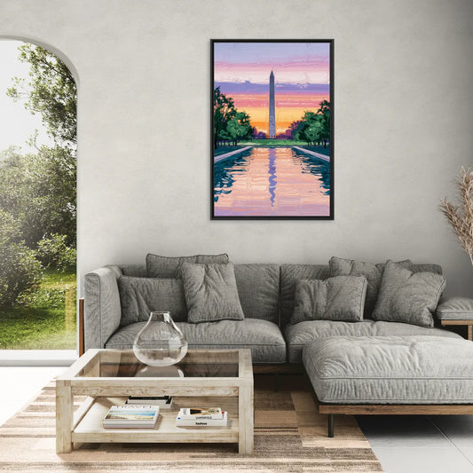 Washington Monument View - Living Room Black Frame Canvas