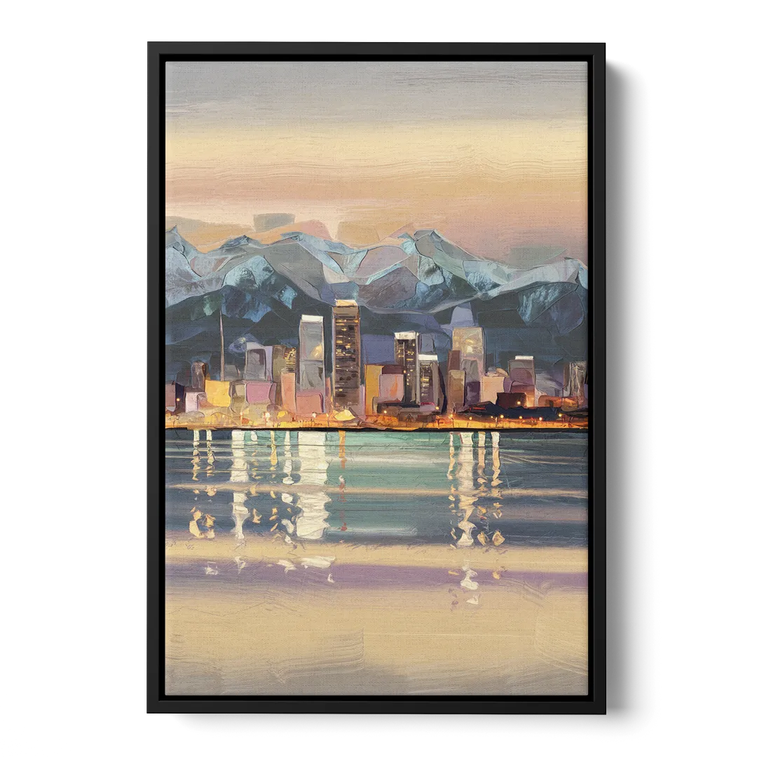 Anchorage Cityscape Reflection - Black Frame Canvas