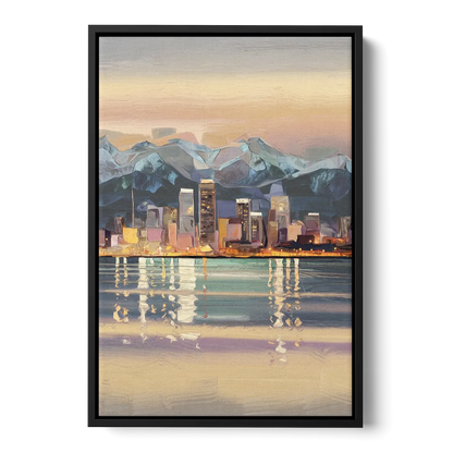 Anchorage Cityscape Reflection - Black Frame Canvas