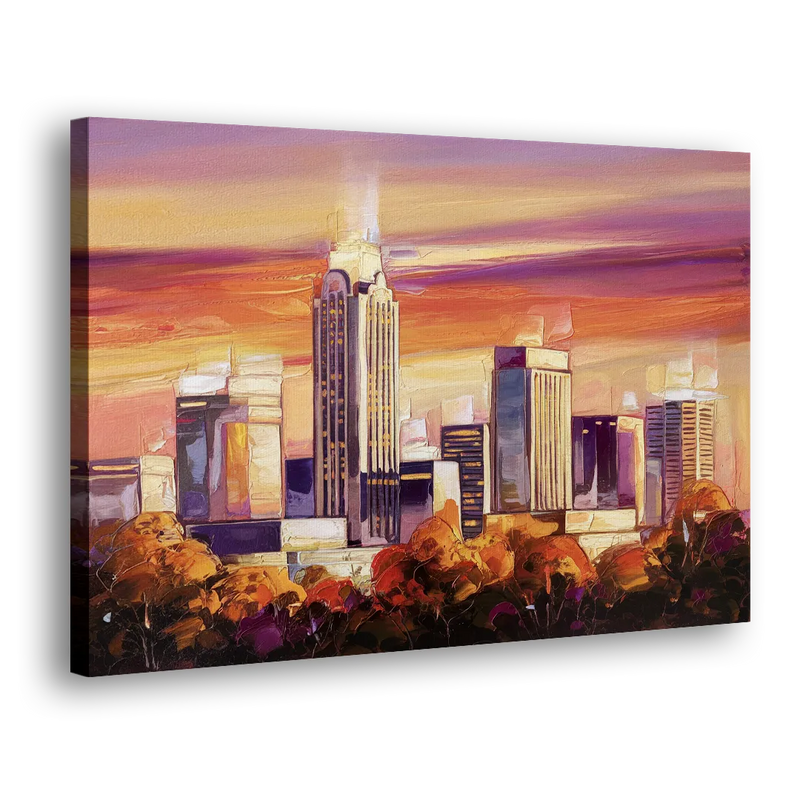 Raleigh Skyline Sunset - Canvas Print Art Sides