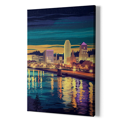 Portland Downtown Lights - Canvas Print Art Sides