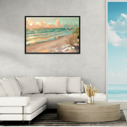 Hilton Head Island Oceanfront Sunrise - Living Room Black Frame Canvas