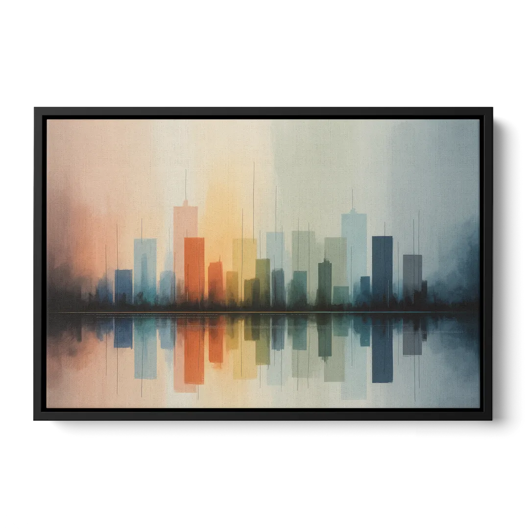 Vancouver Color Skyline - Black Frame Canvas