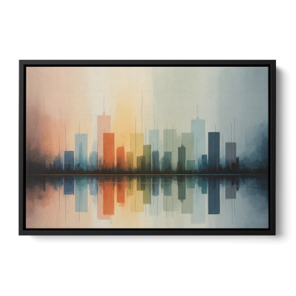 Vancouver Color Skyline - Black Frame Canvas