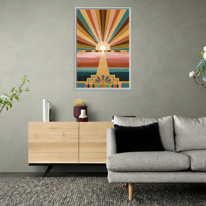 Santa Fe Sunburst Design - Living Room White Frame Canvas