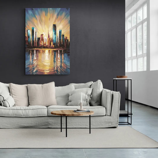 Riverside Sunset Over the City - Canvas Wall Art Living Room