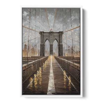 New York City Brooklyn Bridge View - White Frame Canvas