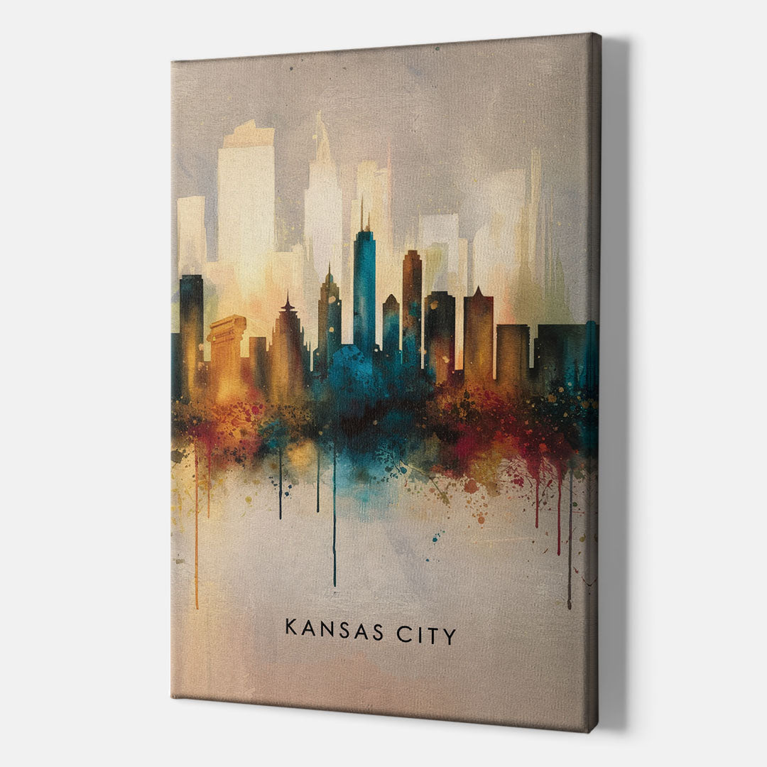 Kansas City Artistic Skyline - Canvas Wall Art Indoor