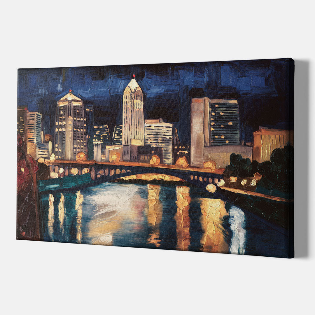 Columbus Nighttime Skyline - Canvas Wall Art Indoor