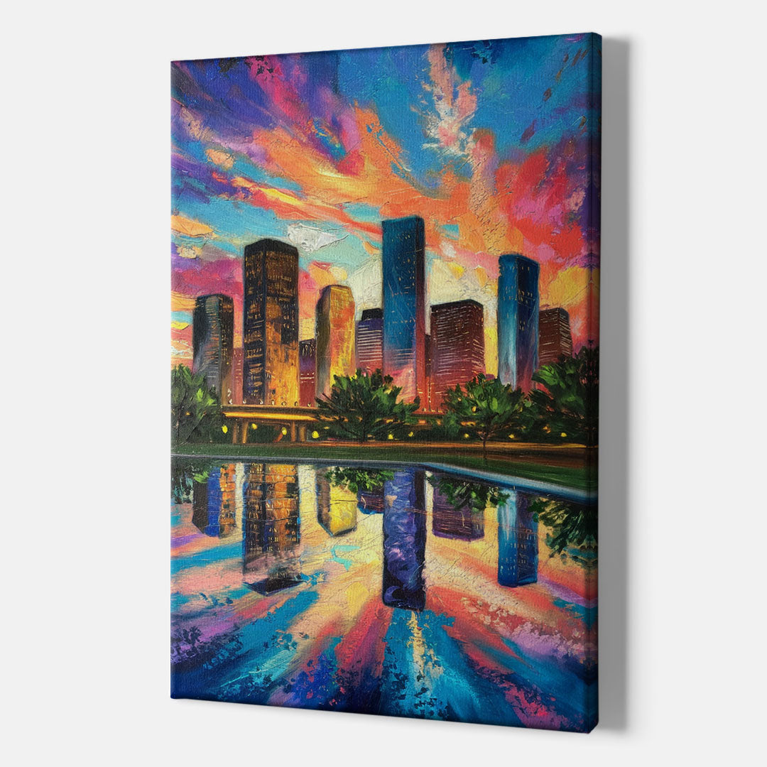 Houston Skyline Reflections - Canvas Wall Art Indoor
