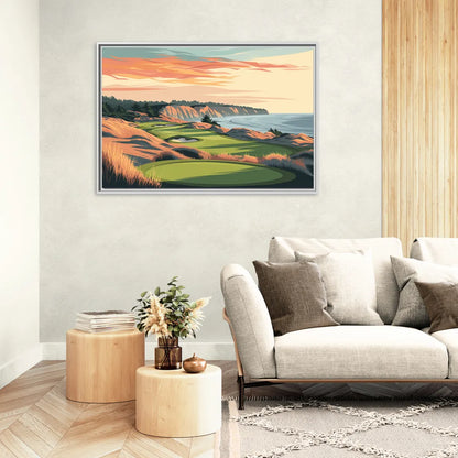 Bandon Golf Course Panorama - Living Room White Frame Canvas