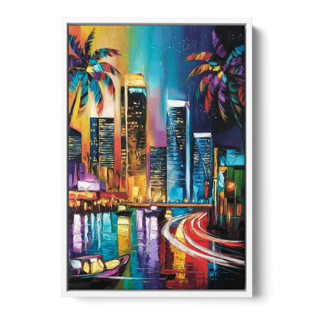 Miami Downtown Energy - White Frame Canvas