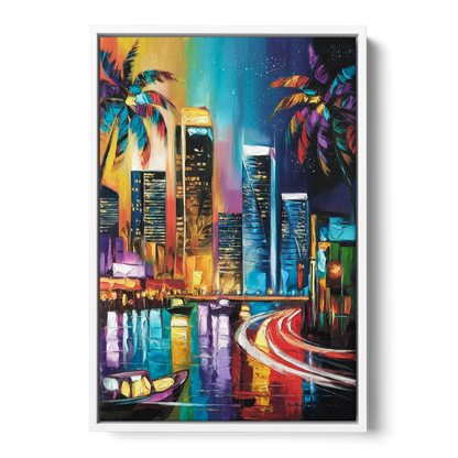 Miami Downtown Energy - White Frame Canvas