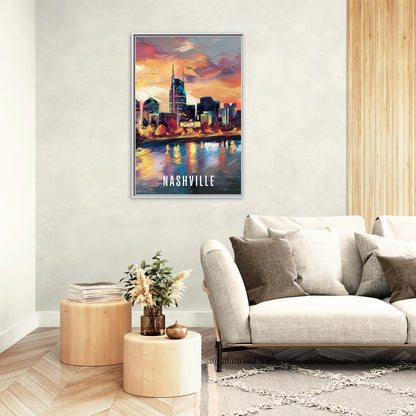 Nashville Artistic Skyline - Living Room White Frame Canvas