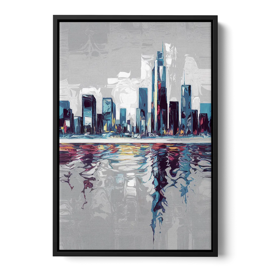 Mobile Abstract Cityscape - Black Frame Canvas