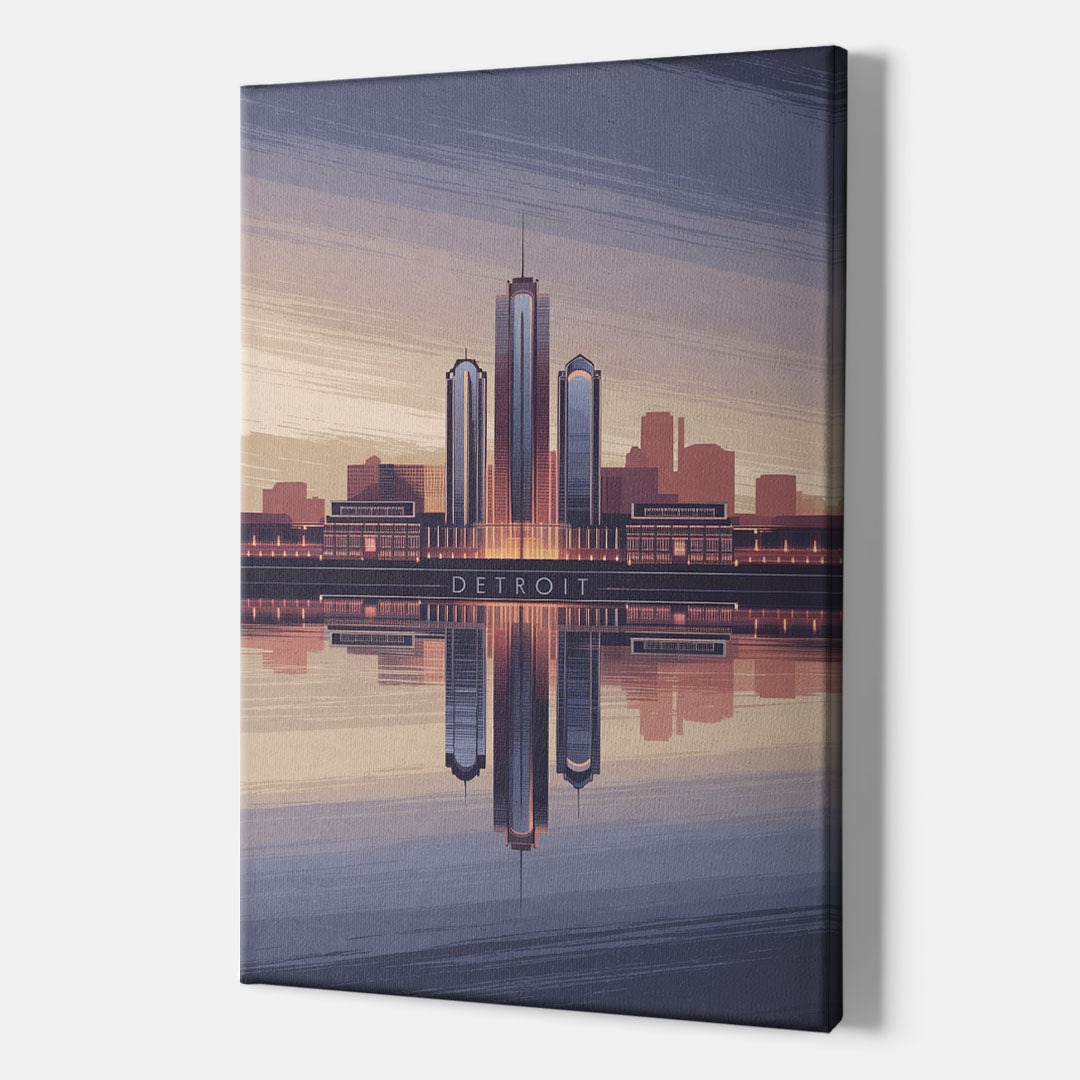 Detroit Skyline Reflections - Canvas Wall Art Indoor