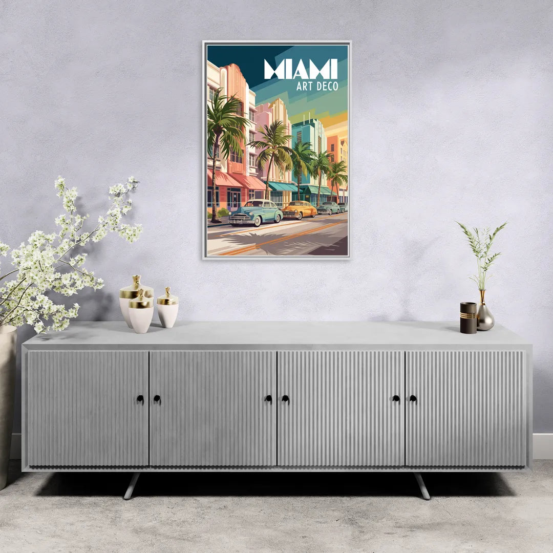 Miami Art Deco District - Living Room White Frame Canvas