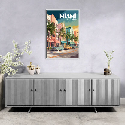 Miami Art Deco District - Living Room White Frame Canvas