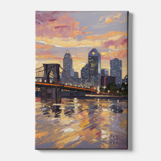 Cincinnati Skyline at Sunset - Canvas Wall Art