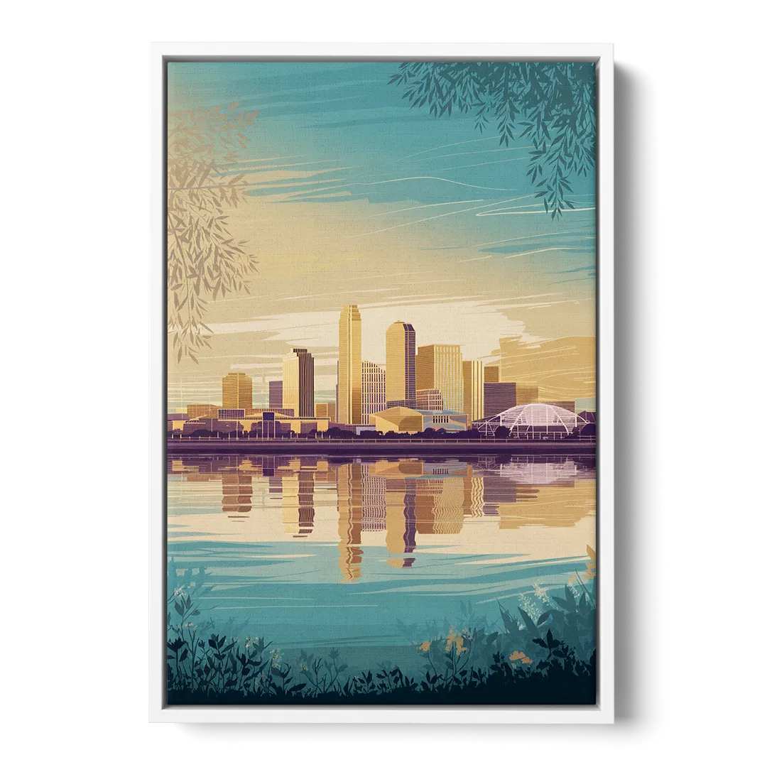 Garland Skyline Reflection - White Frame Canvas