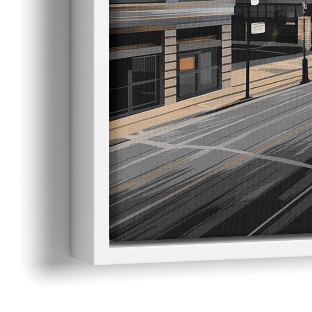 Detroit Downtown Streets - Close-Up White Frame Canvas