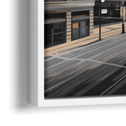 Detroit Downtown Streets - Close-Up White Frame Canvas