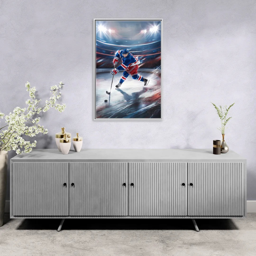 New York City Rangers Hockey - Living Room White Frame Canvas