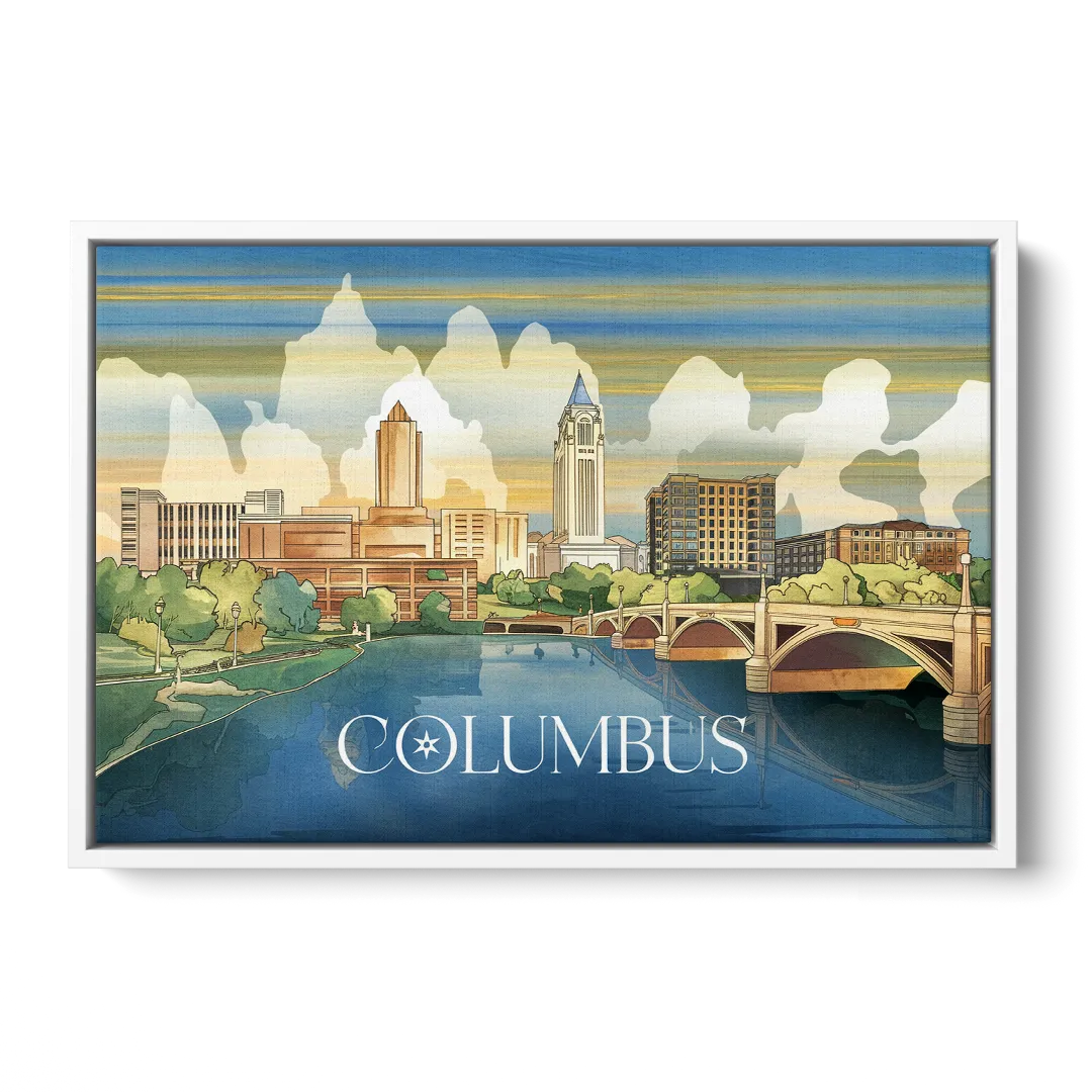 Columbus Urban Charm - White Frame Canvas