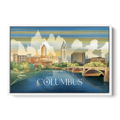 Columbus Urban Charm - White Frame Canvas
