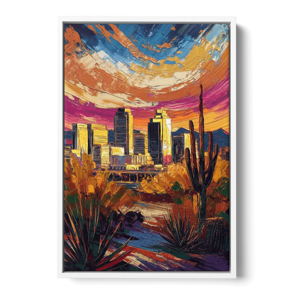 Phoenix Downtown Cityscape - White Frame Canvas