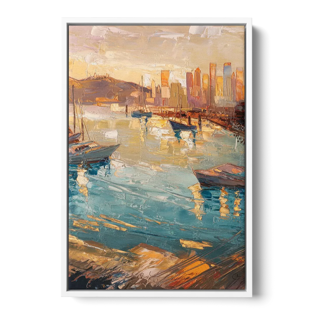 San Diego Harbor View Coastal - White Frame Canvas