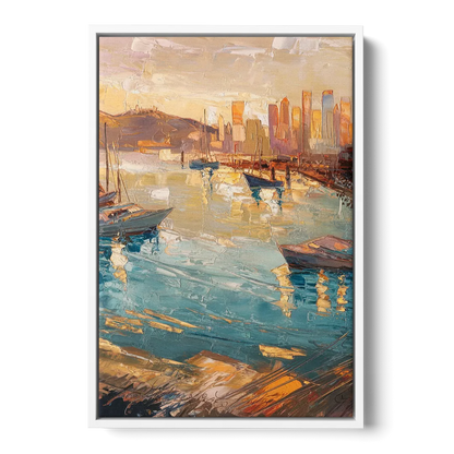 San Diego Harbor View Coastal - White Frame Canvas