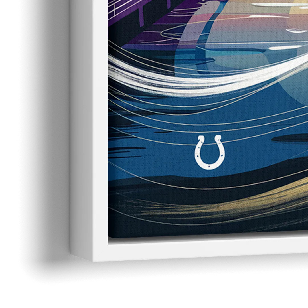 Indianapolis Skyline with Colts Theme - Close-Up White Frame Canvas
