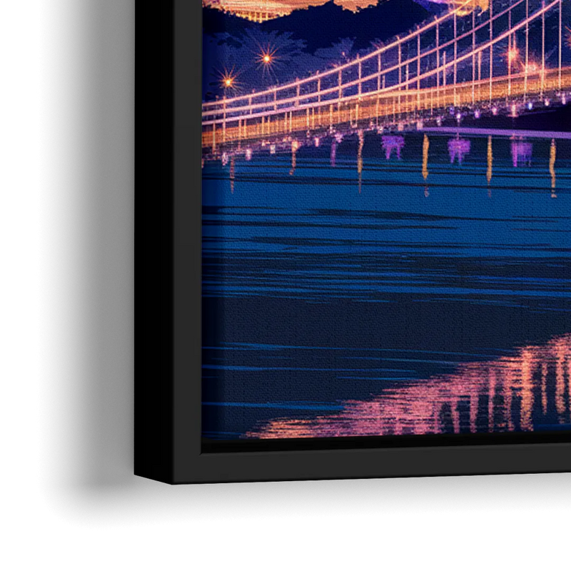 Cincinnati Nighttime Skyline - Close-Up Black Frame Canvas