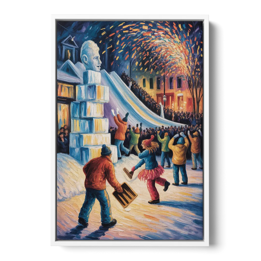 Quebec Winter Carnival - White Frame Canvas