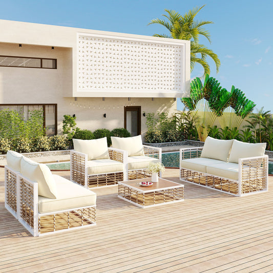 Minimalist 7-Piece Outdoor Sectional Sofa – Metal Frame & Comfort Cushions