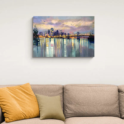 Portland Waterfront Reflection - Canvas Wall Art Living Room