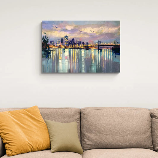 Portland Waterfront Reflection - Canvas Wall Art Living Room