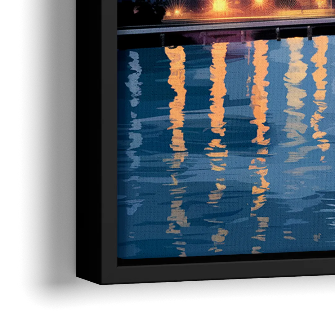 Seattle Nightscape - Close-Up Black Frame Canvas